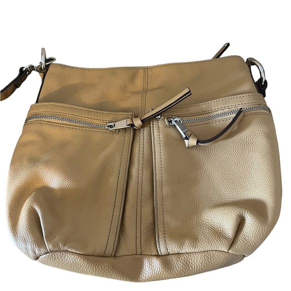 Tignanello Beige Multipocket Soft Pebbled Leather Shoulder Crossbody Bag - Picture 10 of 15